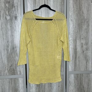Koch Linen Sweater Pullover Cutout on the Back Made in USA Mustard